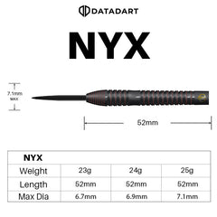 Datadart NYX Steel Tip Darts 90% Tungsten — barrel dimensions diagram