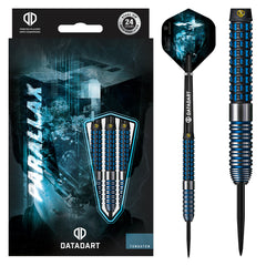 Datadart Parallax Steel Tip Darts 90% Tungsten — dart, barrel detail and packaging
