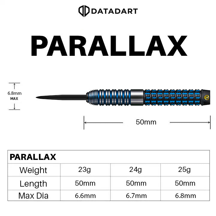 Datadart Parallax Steel Tip Darts 90% Tungsten — barrel dimensions diagram