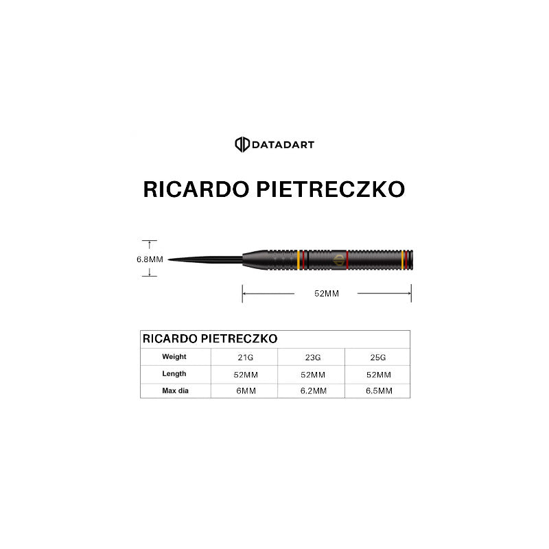 Datadart Ricardo Pietreczko Black PVD dart barrel dimensions and weight specifications