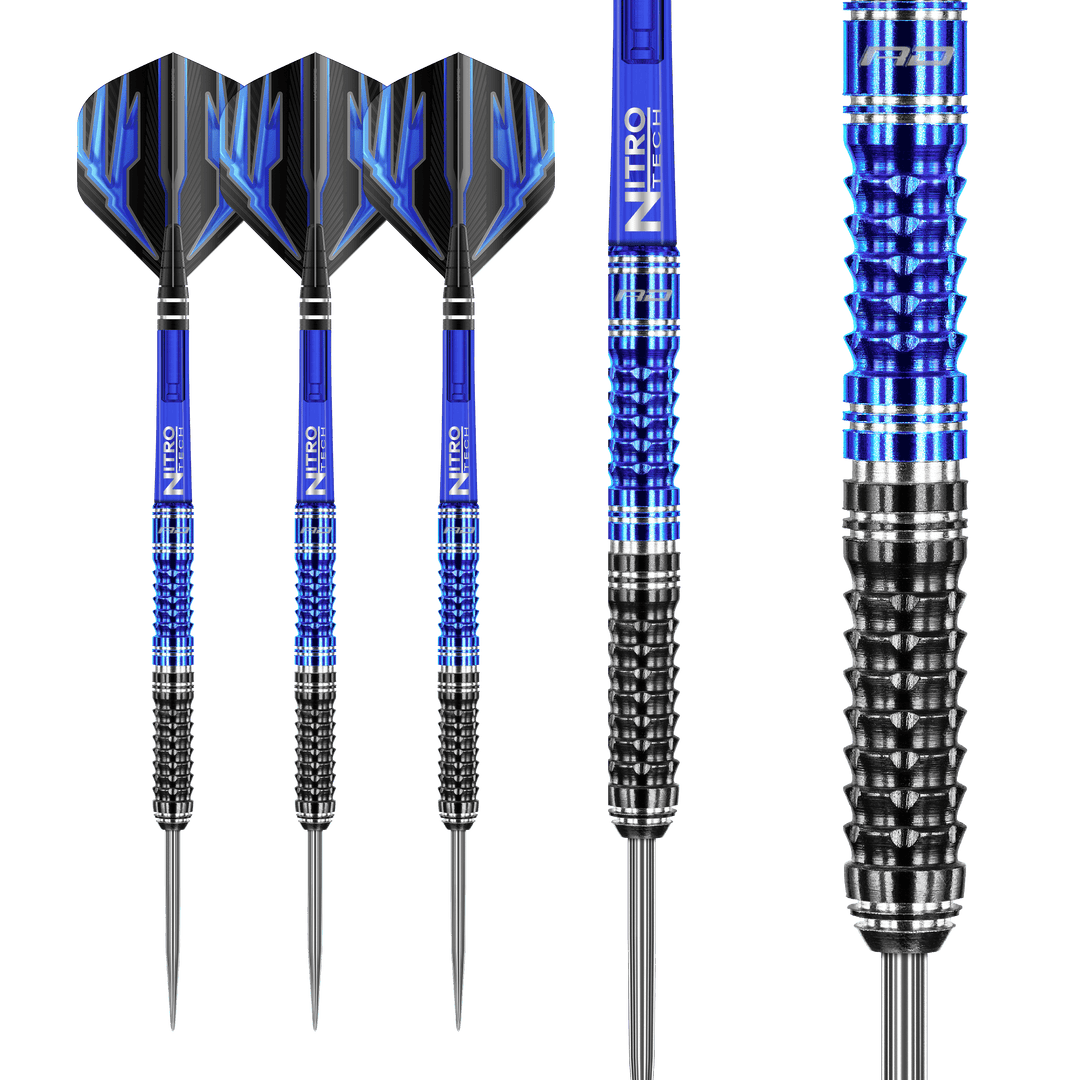Red Dragon Delta V2 Steel Tip Darts 90% Tungsten — three darts and barrel close-up