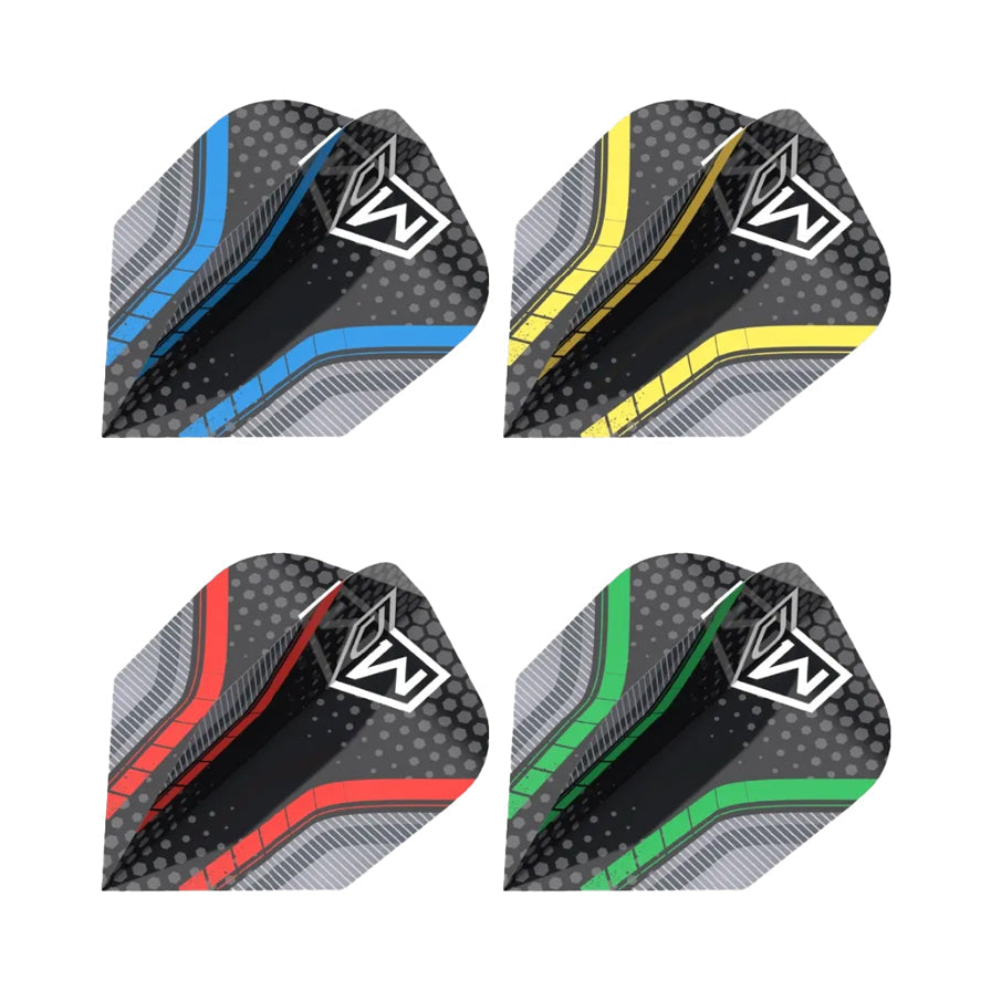DW Avenger 01 Standard No.6 dart flights in blue, yellow, red and green - colour options sold separately in matching packs of nine