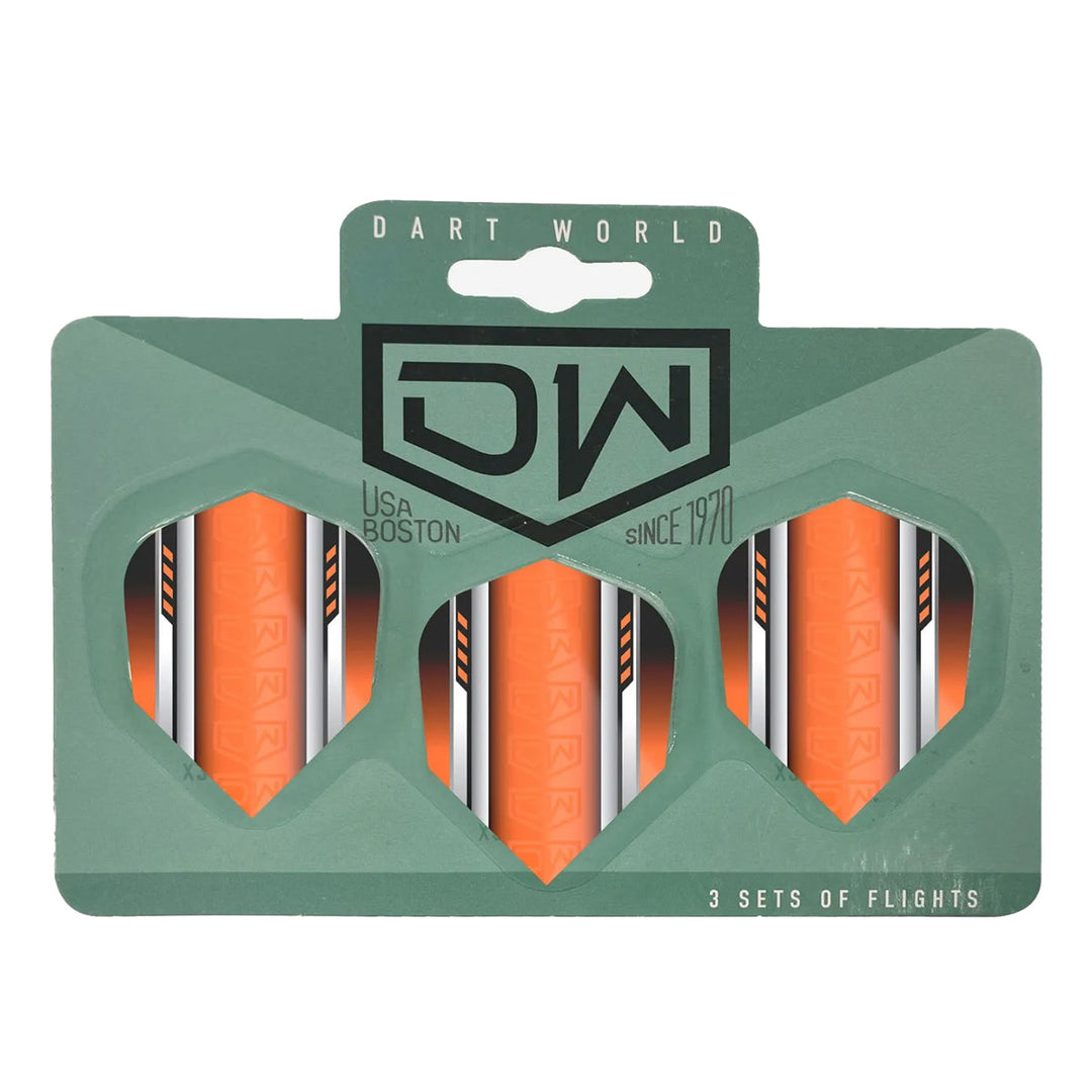 DW Darts Aviator Dart Flights Standard No.6 — orange flights in packaging