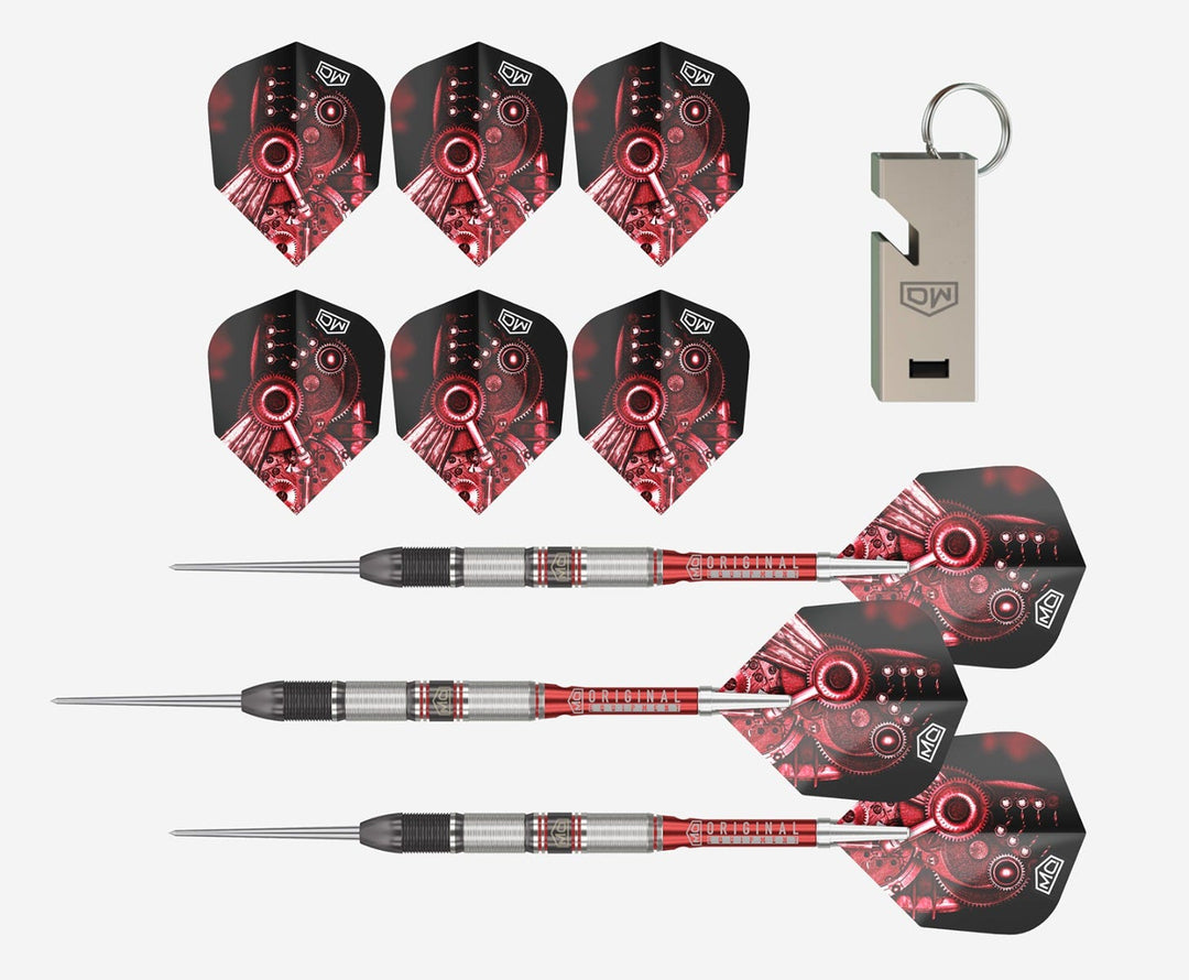 DW Piranha Razor 02 complete steel tip dart set with flights and bottle opener