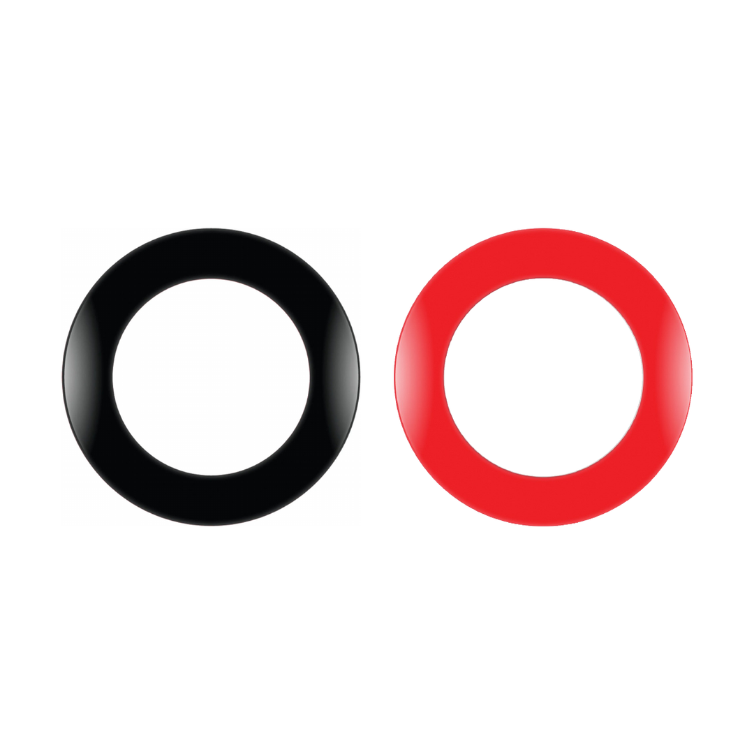 Formula Sports one-piece dartboard surround; one each in the offered Black and Red colours on white. Colour options sold separately; dartboard not included.