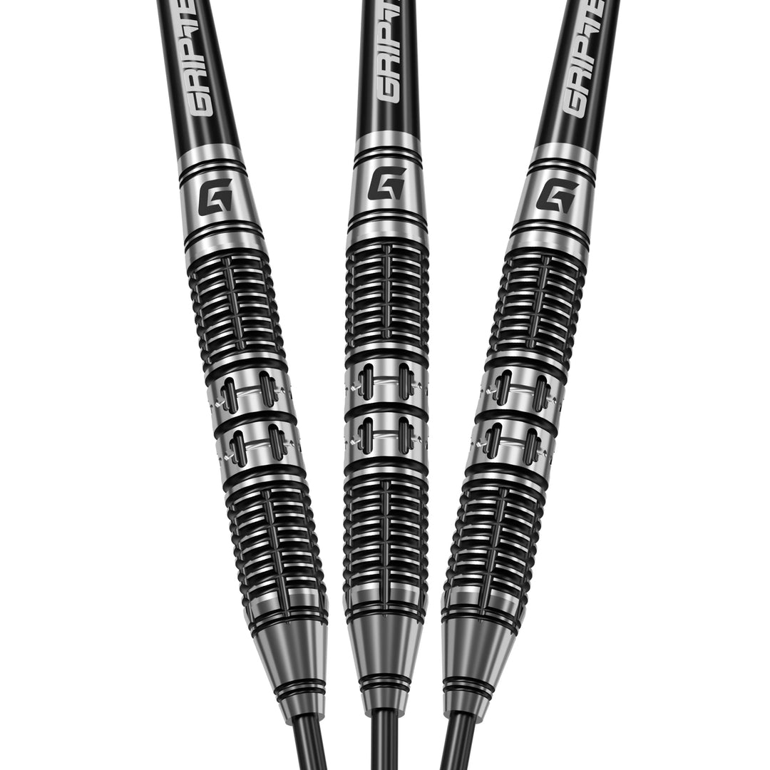 GOAT Dumbbell 90% tungsten steel tip darts angled full-set view