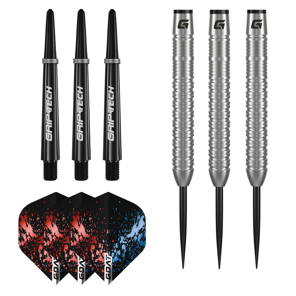 Inspire Steel Tip Darts – three barrels, black shafts and patterned flights