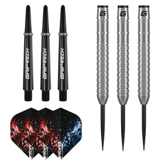 Inspire Steel Tip Darts – three barrels, black shafts and patterned flights