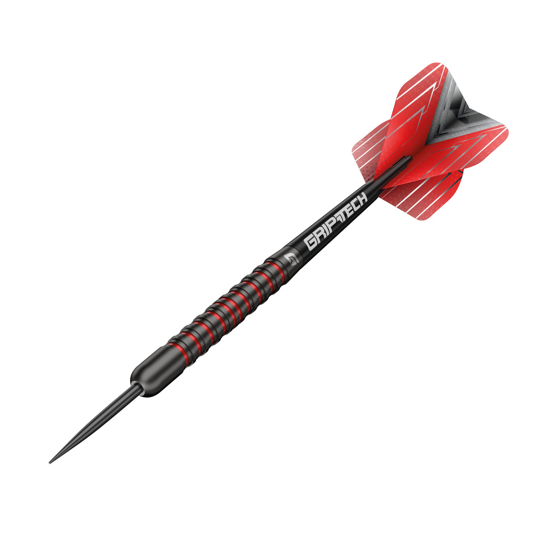 Podium Red & Black Steel Tip Darts – assembled dart with red flight