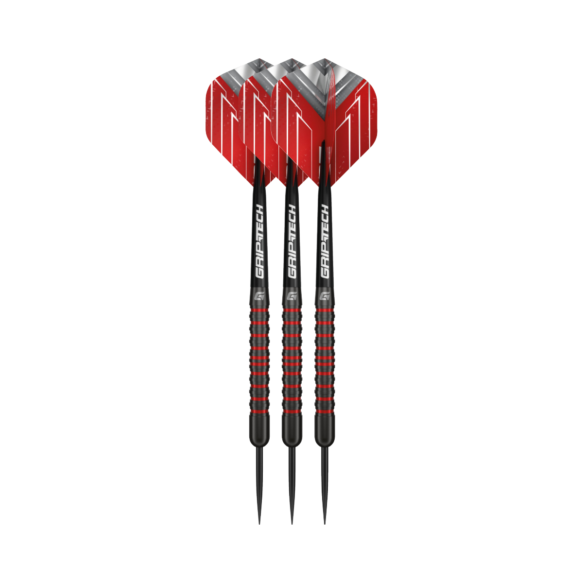 Podium Red & Black Steel Tip Darts - 80% Tungsten — three barrel close-ups