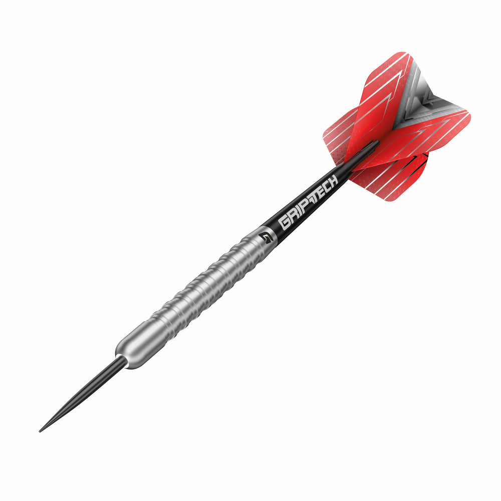 GOAT Podium silver 80% tungsten steel tip darts angled view