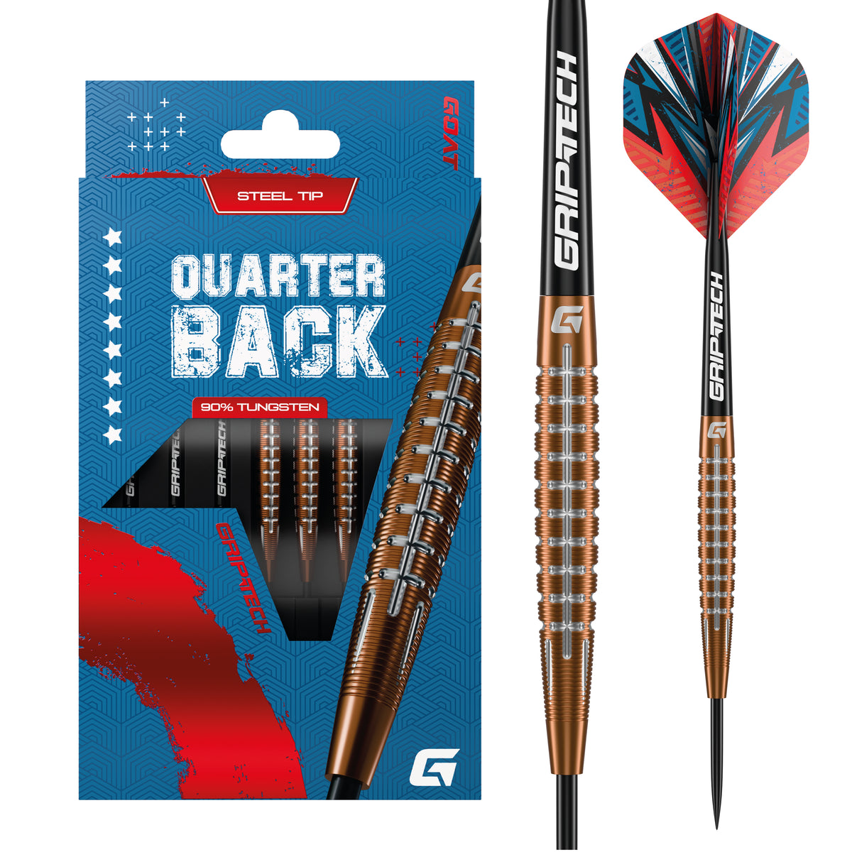 Quarterback v1 Steel Tip Darts - 95% Tungsten — three barrel close-ups
