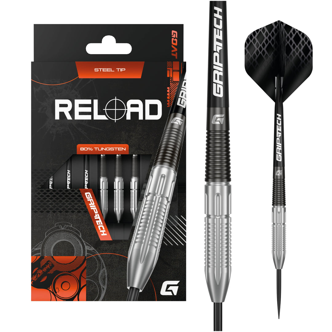 Goat Reload Steel Tip Darts 80% Tungsten — dart, barrel detail and packaging