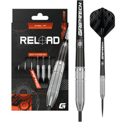 Goat Reload Steel Tip Darts 80% Tungsten — dart, barrel detail and packaging