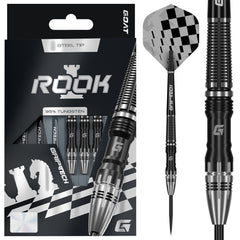 Goat Rook Steel Tip Darts 95% Tungsten — dart, barrel detail and packaging