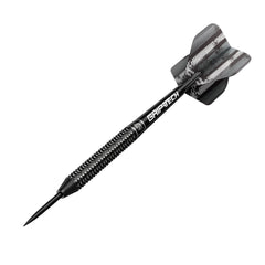 GOAT Sprocket 90% tungsten steel tip dart assembled in an angled view
