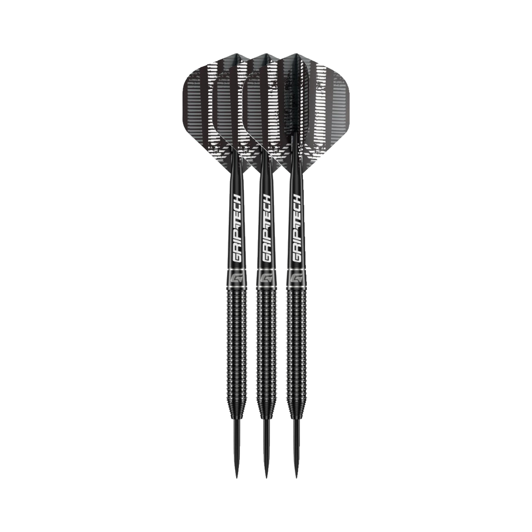 Goat Sprocket steel-tip darts, three assembled darts with flights, shafts and points on a white background.