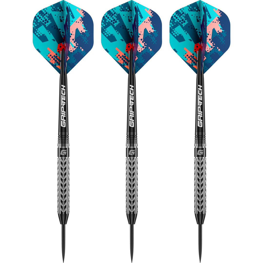 GOAT Traction 80% tungsten steel tip darts angled view