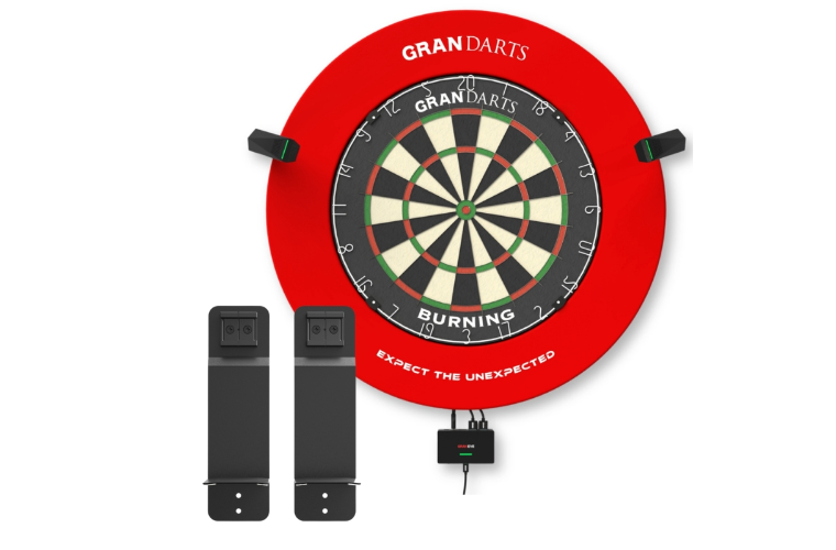 GRAN EYE automatic darts scoring system with MagMount, red surround and mounted dartboard