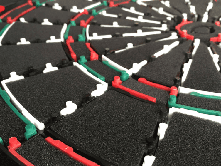 GranBoard 3S sound-damping foam behind scoring segments – internal detail