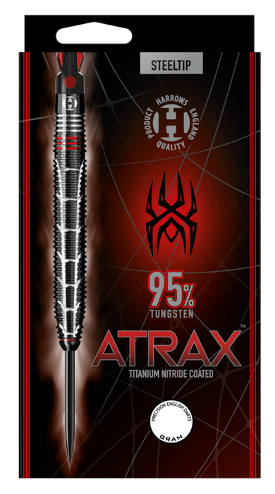 Harrows Atrax 95% tungsten steel tip darts retail packaging