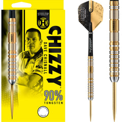Harrows Chizzy Steel Tip Darts 90% Tungsten — dart, barrel detail and packaging