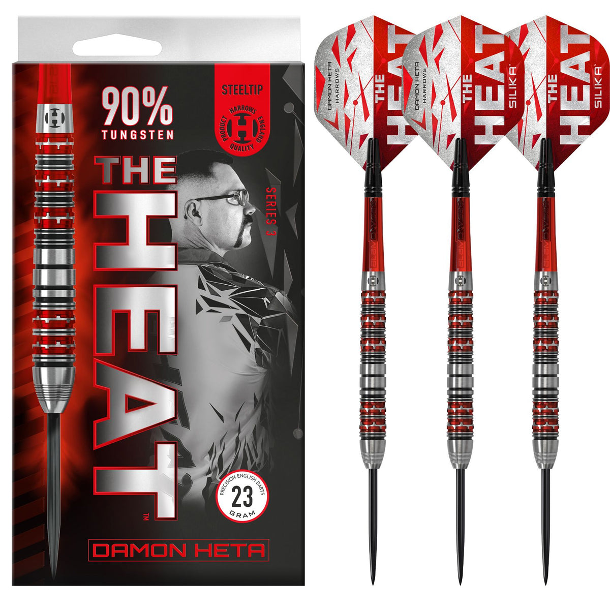 Damon Heta V3 Steel Tip Darts - 90% Tungsten — three barrel close-ups