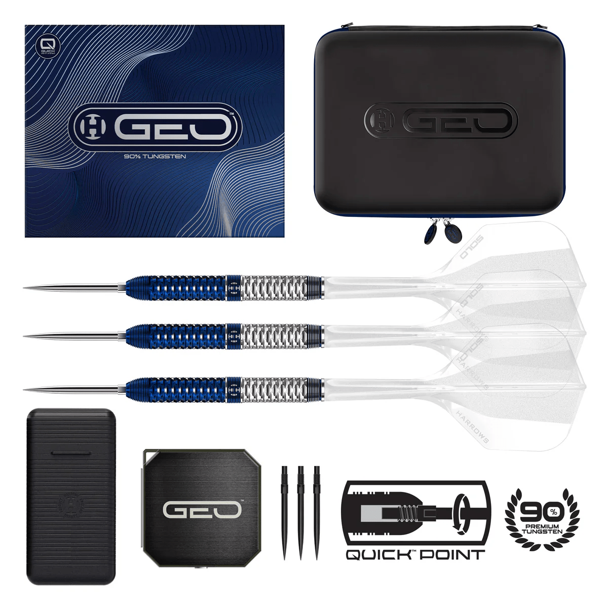 GEO Parallel QP Steel Tip Darts - 90% Tungsten — three barrel close-ups
