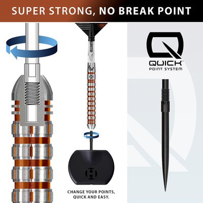 Harrows Luke Woodhouse S2 QP Steel Tip Darts 90% Tungsten — Quick Point fitting diagram