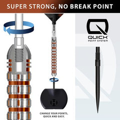 Harrows Luke Woodhouse S2 QP Steel Tip Darts 90% Tungsten — Quick Point fitting diagram