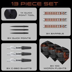 Harrows Luke Woodhouse S2 QP Steel Tip Darts 90% Tungsten — set contents diagram