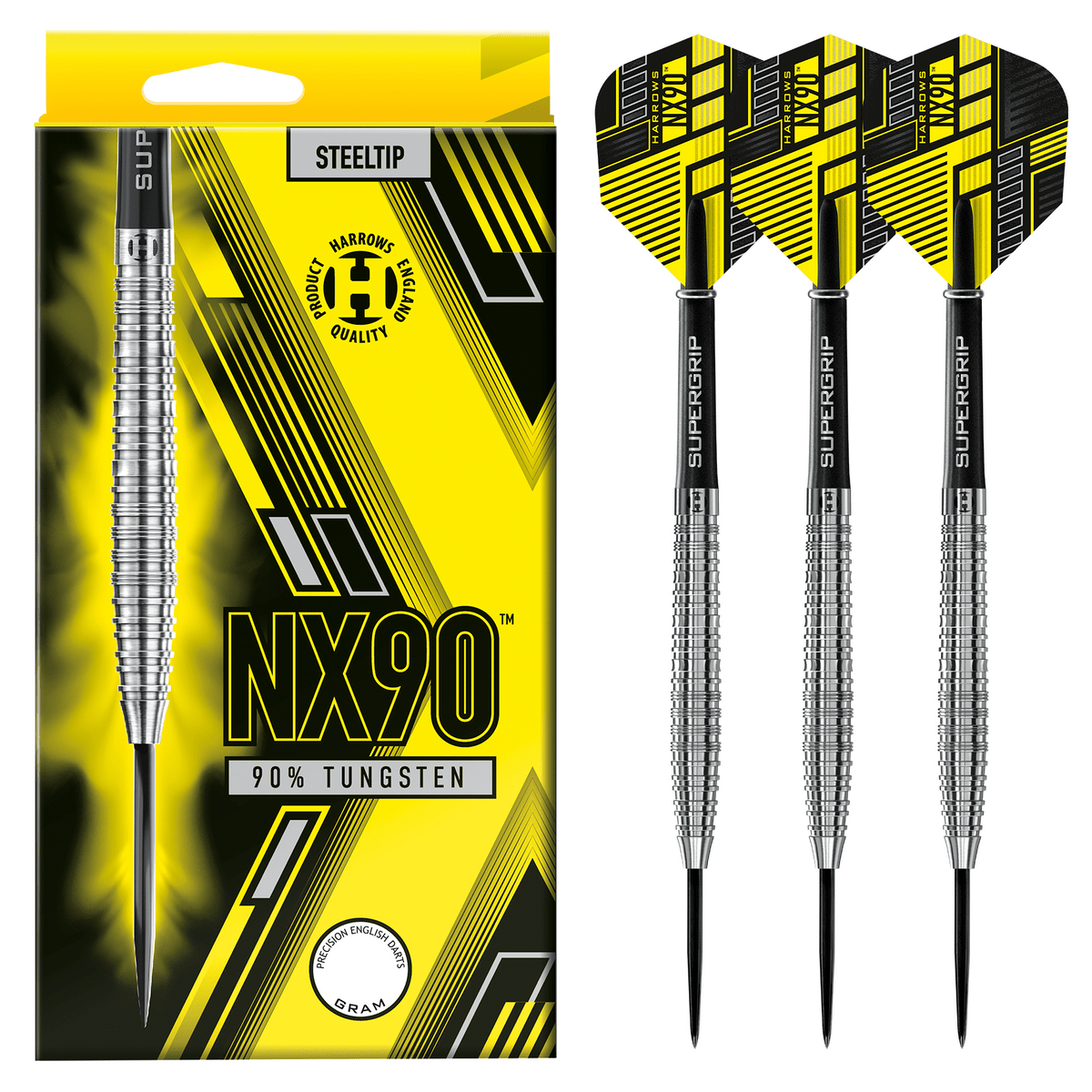 Nx90 Parallel Steel Tip Darts - 90% Tungsten — three barrel close-ups
