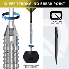 Harrows Nx90 Parallel Steel Tip Darts 90% Tungsten — Quick Point fitting diagram