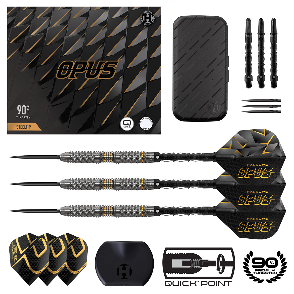 Opus Steel Tip Darts - 90% Tungsten — three barrel close-ups