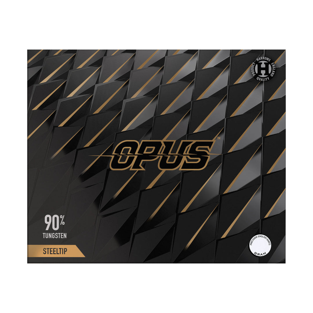 Harrows Opus Steel Tip Darts 90% Tungsten — retail packaging