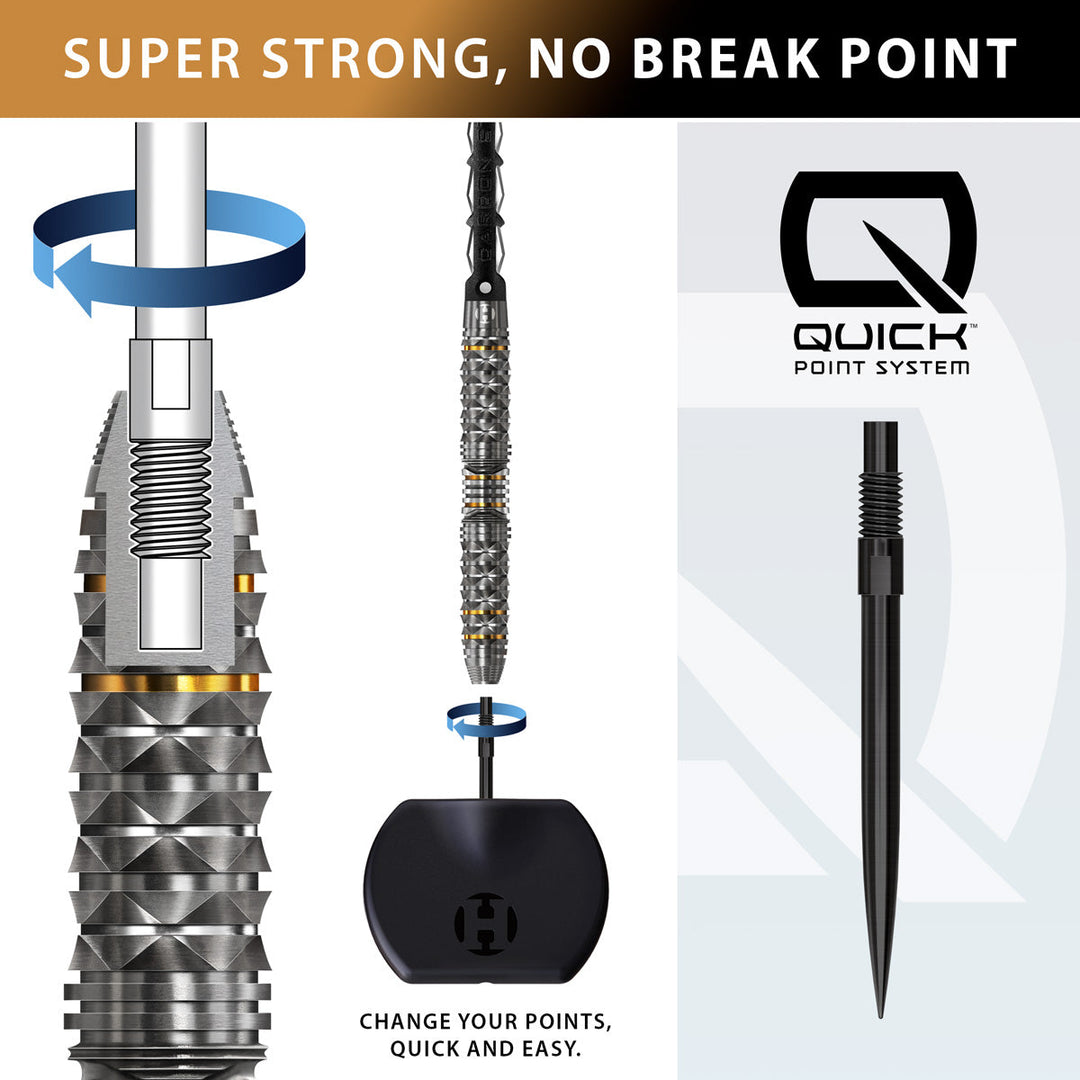 Harrows Opus Steel Tip Darts 90% Tungsten — Quick Point fitting diagram