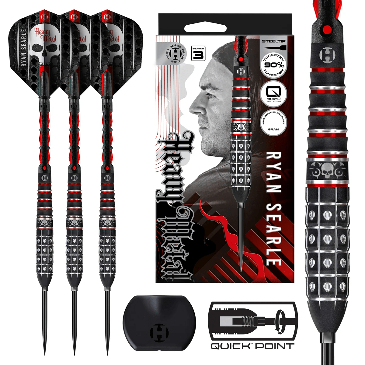 Ryan Searle QP S3 Steel Tip Darts - 90% Tungsten — three barrel close-ups