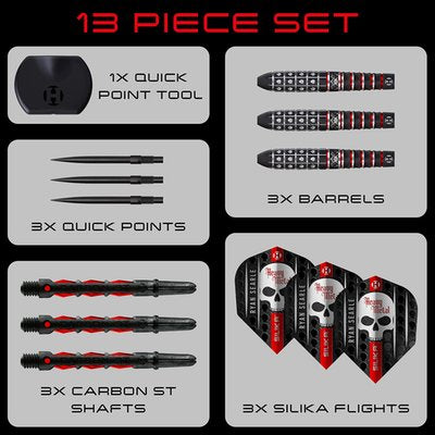 Harrows Ryan Searle QP S3 Steel Tip Darts 90% Tungsten — set contents diagram