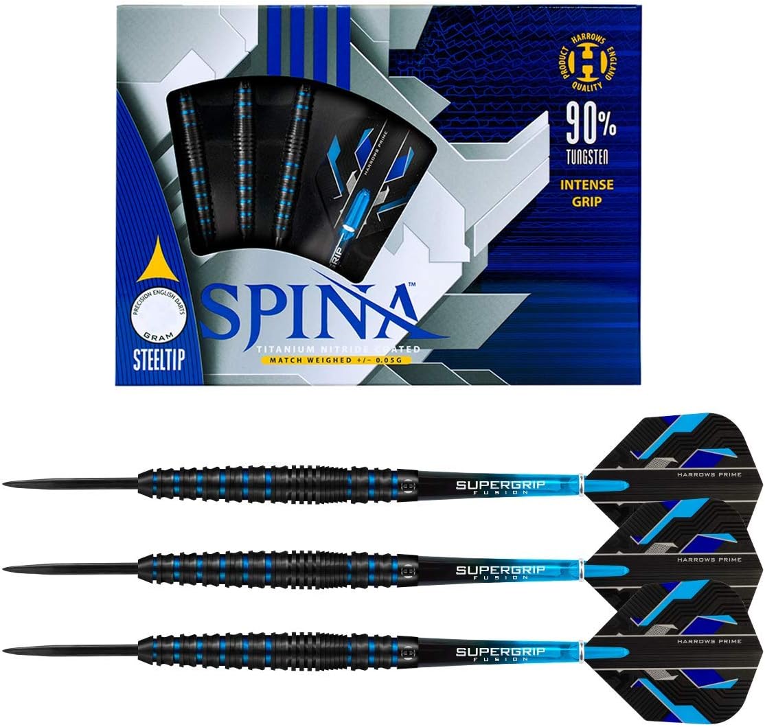 Spina Black Steel Tip Darts - 90% Tungsten — three barrel close-ups