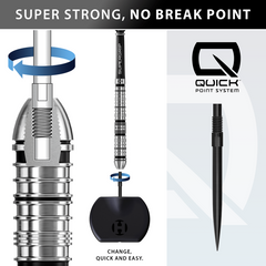 Harrows Supergrip Bomb QP Steel Tip Darts 90% Tungsten — Quick Point fitting diagram