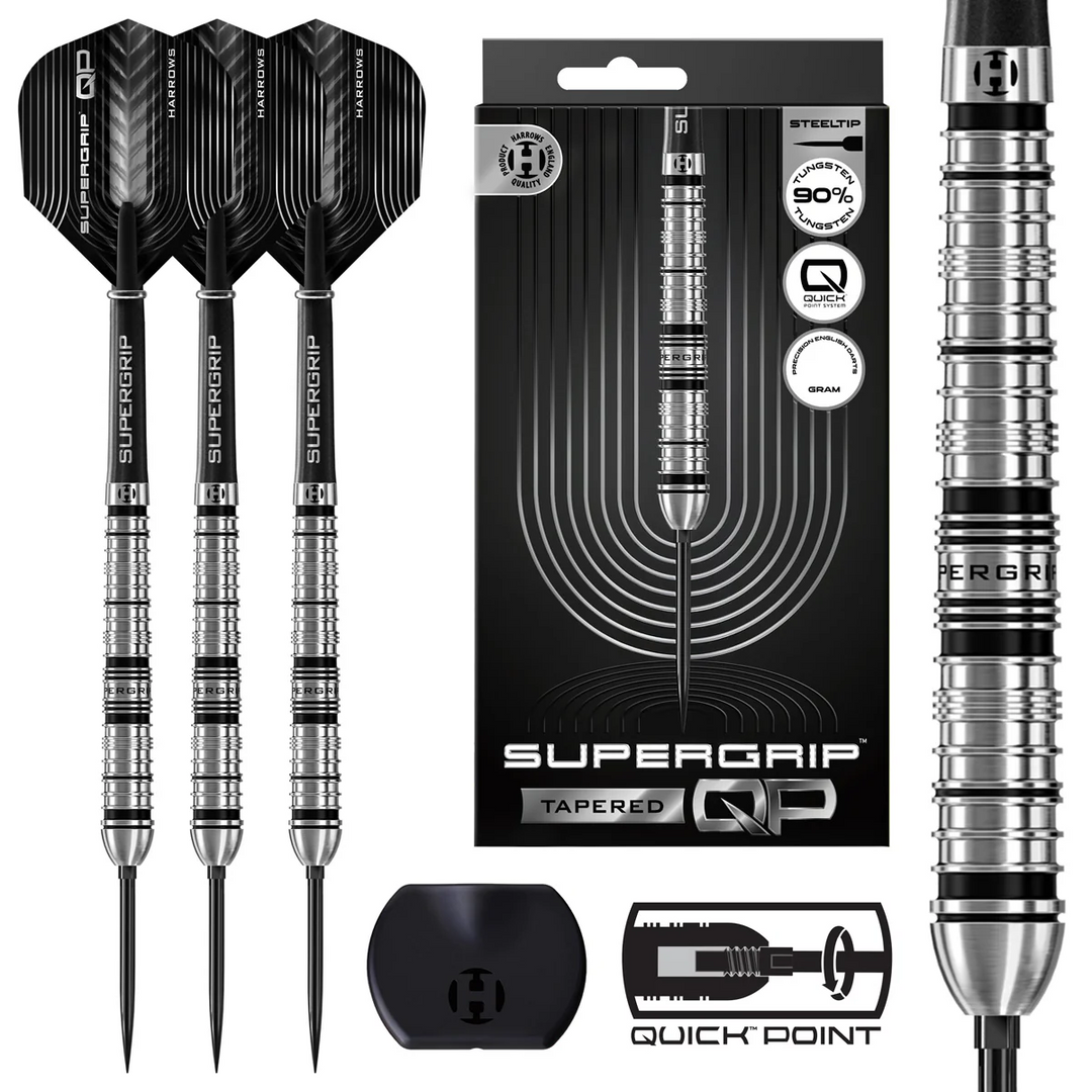 Harrows Supergrip Tapered QP Steel Tip Darts - 90% Tungsten 22g
