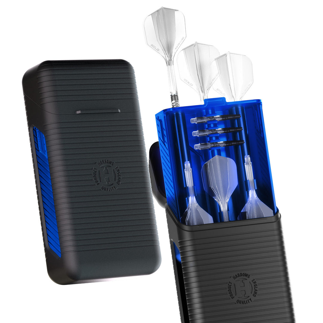 Harrows Vault Dart Case — open case with darts and accessories