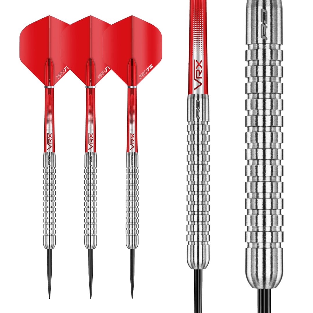 Red Dragon Hell Fire A 80% Tungsten Darts — three darts and barrel close-up