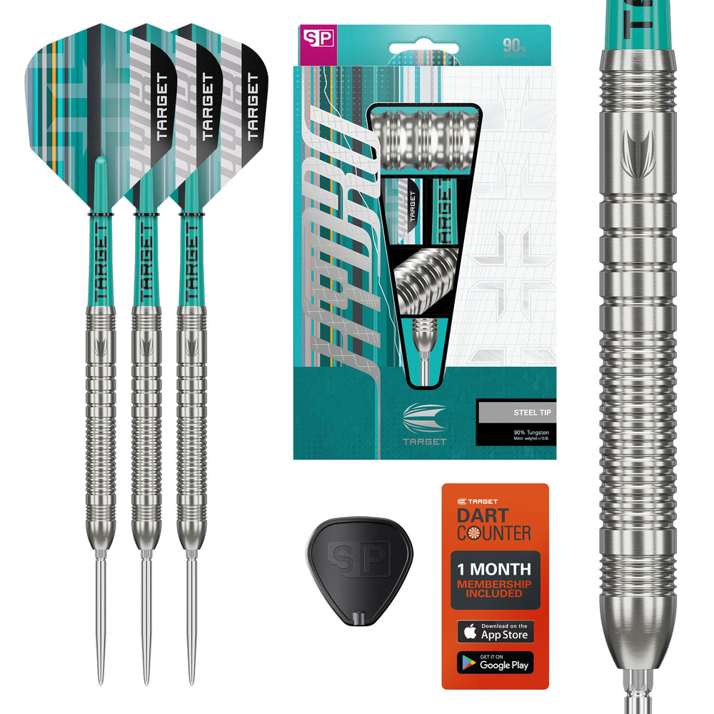 Target Hydro 03 Steel Tip Darts 90% Tungsten — set contents and packaging