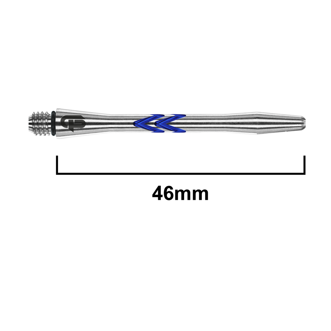 Silver Gerwyn Price Iceman V-Groove medium shaft with blue accents and threaded end