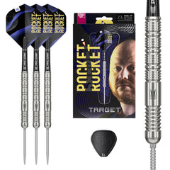 Justin Hood Steel Tip Darts - 90% Tungsten – full dart set and packaging