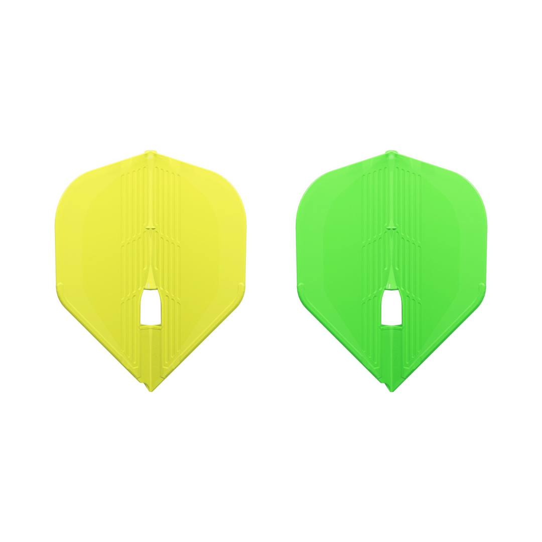 L-Style Kami L-Flights - Champagne Ring L1 Neon Standard in Yellow, Green; one of each colour shown, matching-colour packs sold separately.