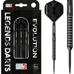 Legend Darts Evolution Series B07 Black Multi Ring Steel Tip Darts 90% — dart, barrel detail and packaging