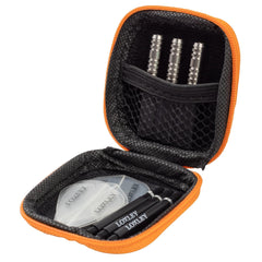 Loxley Acorn Steel Tip Darts 95% Tungsten — open case with darts and accessories