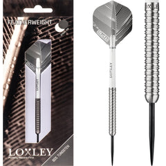 Loxley Featherweight Black Steel Tip Darts 90% Tungsten — dart, barrel detail and packaging
